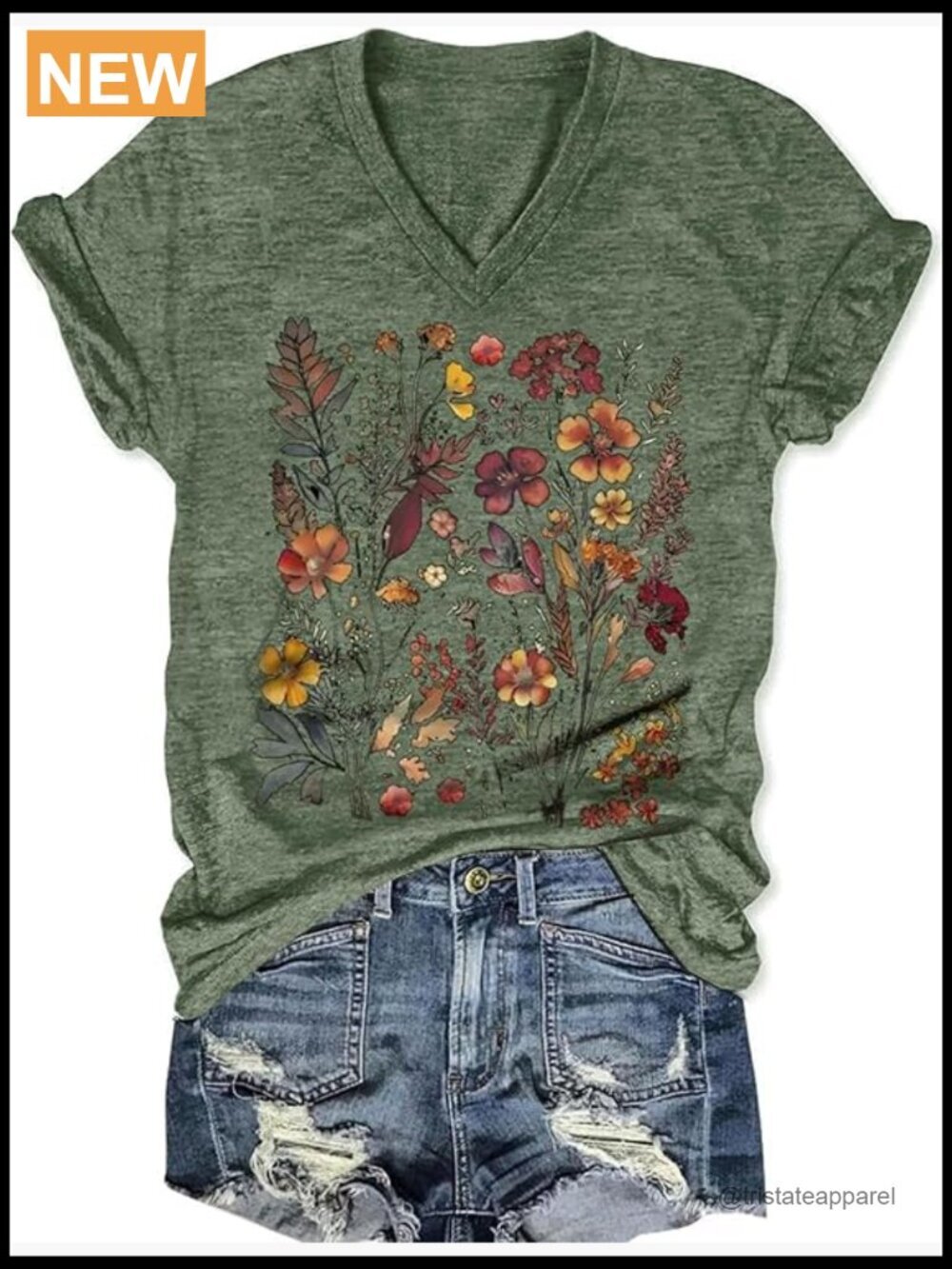 V-Neck Boho Graphic Tee Short Sleeve T-Shirt